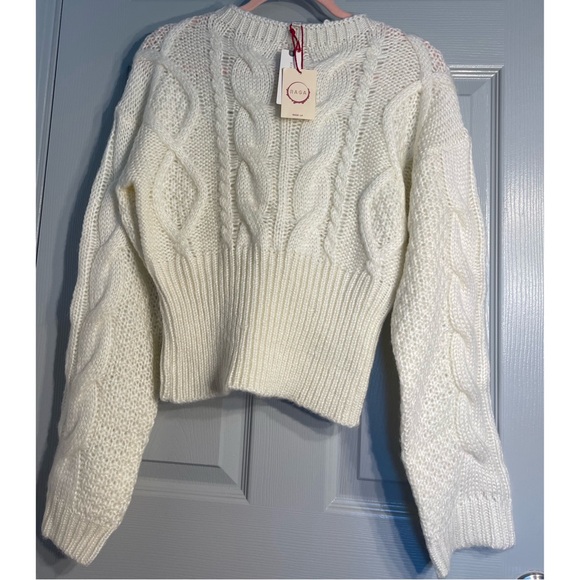 Anthropologie RAGA Kelyn Cropped Cable-Knit Sweater Pullover Ivory NWT SZ L - Picture 5 of 16